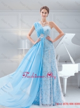 Suitable Empire Brush Train Baby Blue One Shoulder Beading Prom Dress UNION8T029PSFOR