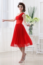 Summer Empire One Shoulder Belt Knee-length Red Prom Dress FVPD047FOR