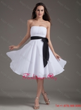 Summer White Sash Empire Strapless Knee length Prom Dress WYNK007FOR