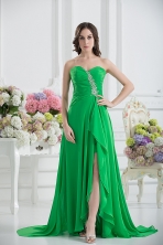 Sweetheart High Slit Beading Spring Green Prom Dress with Ruching FVPD229FOR