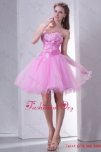 Sweetheart Rose Pink Short Organza Mini-length Prom Dress with Appliques FFPD0714FOR