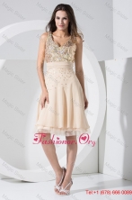 V neck Knee-length  Prom Dresses with Sequins and Ruched Sash WD1-004FOR