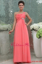 Watermelon Red One Shoulder Ruching Beading Floor length Prom Dress FFPD0540FOR