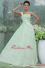Winter Light Blue Empire One Shoulder Appliques and Ruching Prom Dress FFPD0518FOR