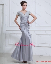 Wonderful Mermaid V Neck Prom Dresses with Beading in Silver DBEE428FOR