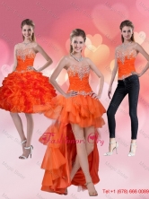 2015 High Low Sweetheart Orange Red Prom Dresses with Ruffles and Beading QDZY061TZB1FOR