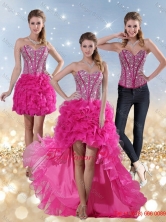 2015 Hot Pink High Low Sweetheart Prom Dresses with Beading and Ruffled Layers LFY091906TZB1FOR