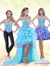Aqua Blue High Low 2015 Prom Dress with Beading and Ruffles QDDTA71005FOR