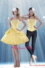 Delicate 2015 Strapless Beading and Pick Ups Dama Dress in Yellow XFNAO214TZB1FOR