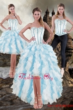 Elegant Sweetheart White and Blue 2015 Prom Dress with Appliques and Ruffles XFNAO056TZB1FOR