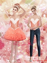 Exclusive Sweetheart Mini Length Watermelon Prom Dresses with Beading and Ruffles SJQDDT89004FOR