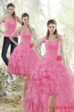 Fashionable 2015 Rose Pink Prom Dress with Beading and Ruffles XFNAO142TZB1FOR