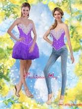 Short Beaded and Ruffles Flirting Prom Dresses in Purple SJQDDT84004FOR