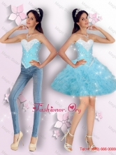 Suitable Baby Blue Beaded and Ruffles Prom Dresses for Cocktail SJQDDT90004FOR