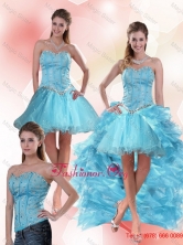 Unique Aqua Blue Sweetheart High Low Prom Dresses with Ruffles and Beading QDZY109TZB1FOR