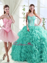 Visible Boning Rolling Flowers Detachable Quinceanera Dresses with Beading