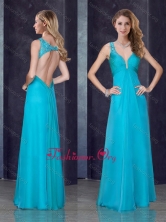 2016 Simple Empire Straps  Beaded and Applique Dama Dress in Teal PME1905FOR