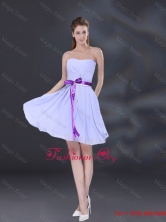 2016 Spring Ruching and Belt Chiffon Dama Dress in Lavender BMT026DFOR