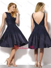 Beautiful A Line Applique Backless Black Dama Dress in Taffeta PME1963FOR