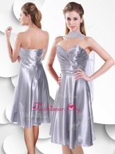 Best Empire Elastic Woven Satin Silver Dama Dress with Beading and Ruching SWPD011FBFOR