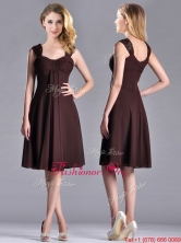 Best Selling Empire Ruched Brown Dama Dress with Wide Straps THPD024FOR