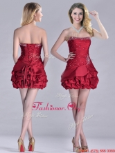 Classical Taffeta Wine Red Short Dama Dress with Beading and Bubbles THPD030FOR