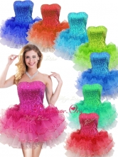 Colorful Strapless Short Dama Dress with Sequins and Ruffles SWPD008FBFOR