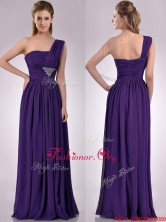 Discount Empire Beaded and Ruched Dark Purple Dama Dress with One Shoulder THPD142FOR