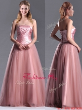 Elegant A Line Tulle Beaded Long Dama Dress in Peach THPD182FOR