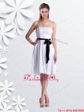Elegant Empire Strapless Ruched and Be-ribboned White Dama Dress in Chiffon THPD001FOR