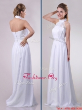 Empire Halter Top Applique Decorated Waist White Dama Dress in Chiffon THPD047FOR 