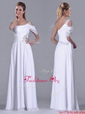 Fashionable Empire One Shoulder Beaded White Long White Dama Dress for Holiday THPD290FOR