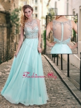 Latest See Through Scoop Beaded Dama Dress in Aqua Blue PME1950FOR