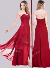 New Arrivals Empire Chiffon Red Dama Dress with High Slit PME2011FOR