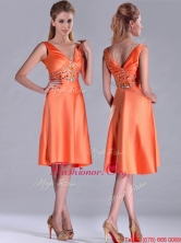 New Arrivals V Neck Beaded Short Dama Dress in Orange Red THPD230FOR