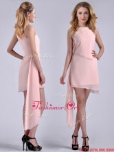 New Style Scoop Empire Chiffon Asymmetrical Dama Dress in Baby Pink THPD037FOR