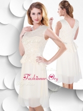 Perfect Scoop Knee Length White Dama Dress with Lace SWPD005FBFOR