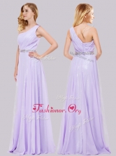 Simple One Shoulder Belted with Beading Dama Dress in Lavender PME2016FOR