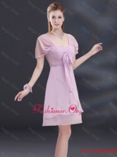  A Line Square Ruhing Discount Dama Dress with Cap Sleeves BMT027BFOR