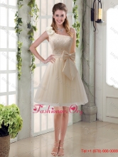 2015 Princess One Shoulder Bowknot Lace Cheap Dama Dresses in Champagne BMT003BFOR
