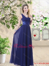 2016 Fall Cheap Wonderful Ruched Navy Blue Dama Dresses with V Neck BMT059DFOR