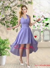 Beautiful Halter Top Ruched Discount Dama Dresses with High Low BMT056EFOR