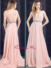 Cheap Chiffon Belted with Beading Dama Dress with Deep V Neckline PME1993FOR