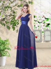 Cheap One Shoulder Floor Length Discount Dama Dresses in Navy Blue BMT059CFOR