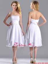 Cheap Strapless Chiffon White Dama Dress with Ruched Decorated Bust THPD028FOR