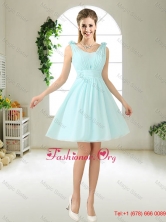 Comfortable Straps Light Blue Dama Dresses with Hand Made Flowers BMT052DFOR