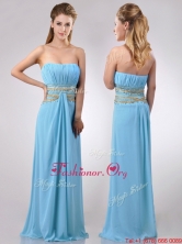 Discount Beaded Decorated Waist and Ruched Bodice Dama Dress in Aqua Blue THPD041FOR