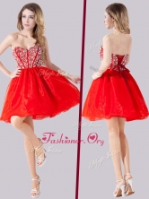 Elegant Visible Boning Beaded Bodice Lace Red Dama Dress in Chiffon PME2009FOR