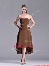 Exclusive Beaded Strapless High Low Brown Dama Dress in Chiffon THPD111FOR