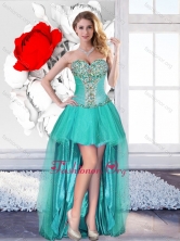 Exclusive Beaded Turquoise Dama Gowns with High Low SJQDDT122004FOR